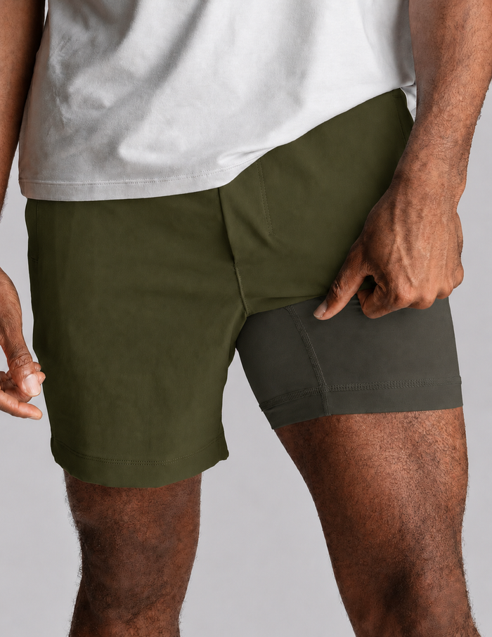 3 in 1 Khaki Shorts - Forrest Green (The Forrest Pumps)