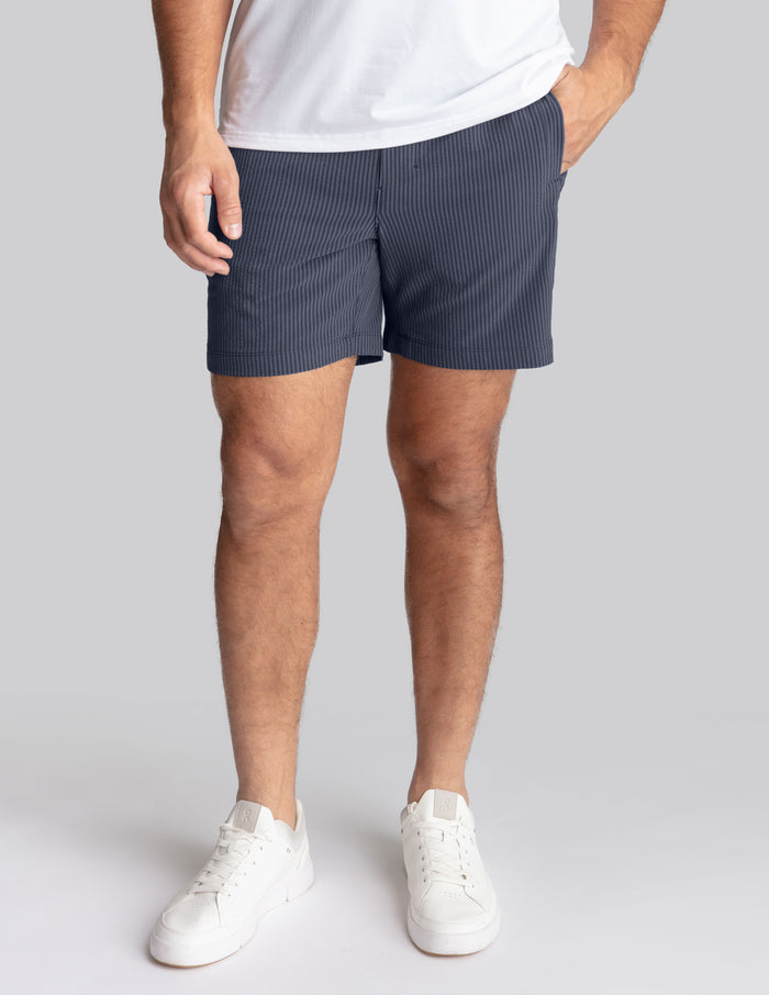 3 in 1 Khaki Shorts - Navy Seersucker (The Shinnecock Slides)