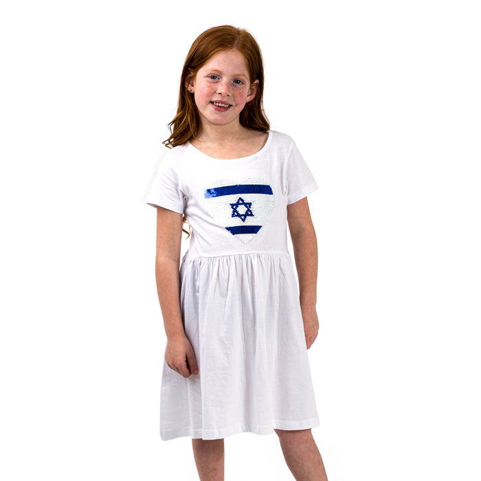 שמלת יום העצמאות דגל לב פאייטים בנות