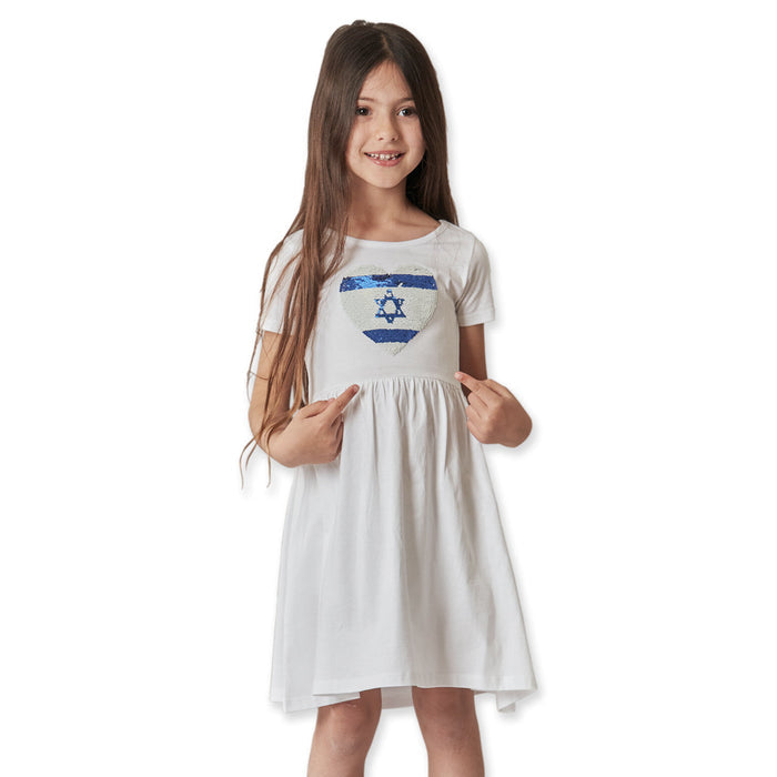 שמלת יום העצמאות דגל לב פאייטים בנות