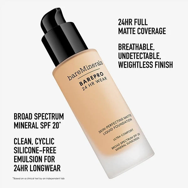 bareMinerals barePro 24HR Matte Perfection Liquid Foundation -Light Warm 20#Shade_Light 20 Warm :