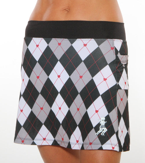 black red argyle running skirt