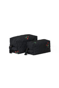 Black makeup bag set with strawberry print for makeup, toiletries, and travel essentials