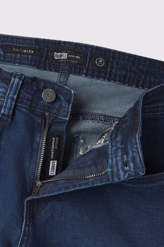 Mens Boot Cut Athletic Fit Jeans 2.0 - Medium Wash - photo from front zipper detail #color_medium-wash