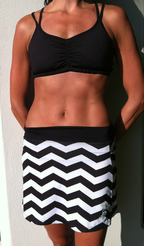 chevrun skirt black strappy top