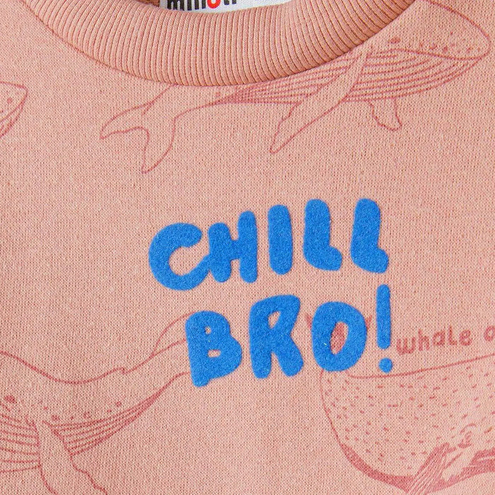 סווטשירט מינוטי הדפס לוויתנים Chill Bro!  בנים 3-8Y