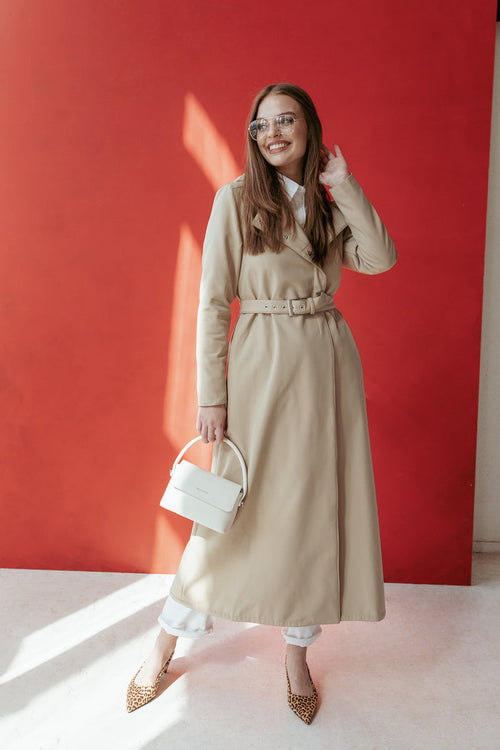 Double Breasted Coat with Trapeze Cut in Beige