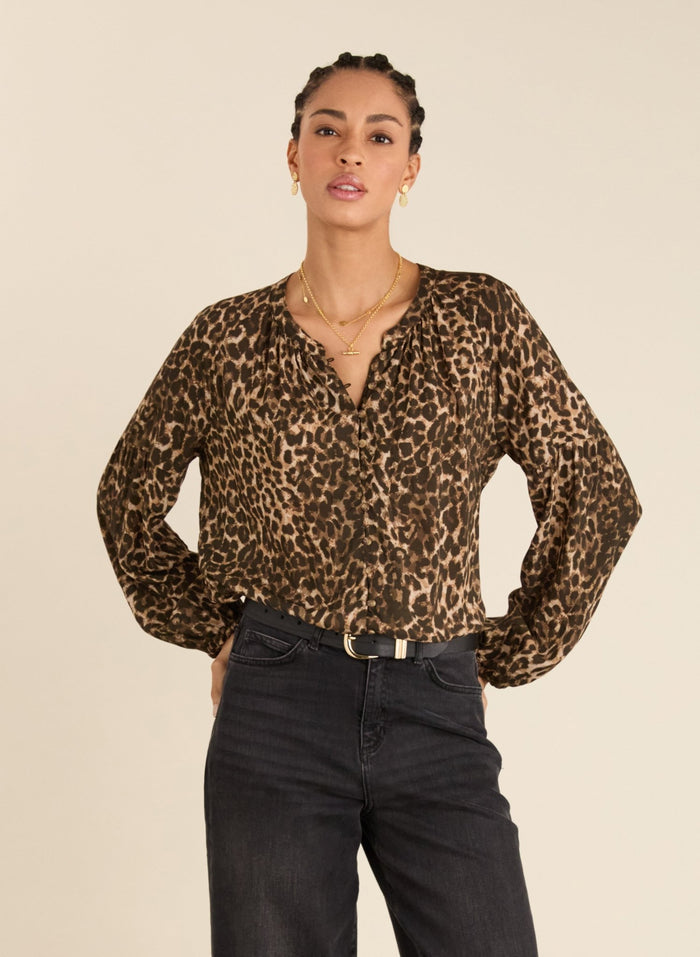 Claudia Printed Blouse - Caramel Leopard Baukjen