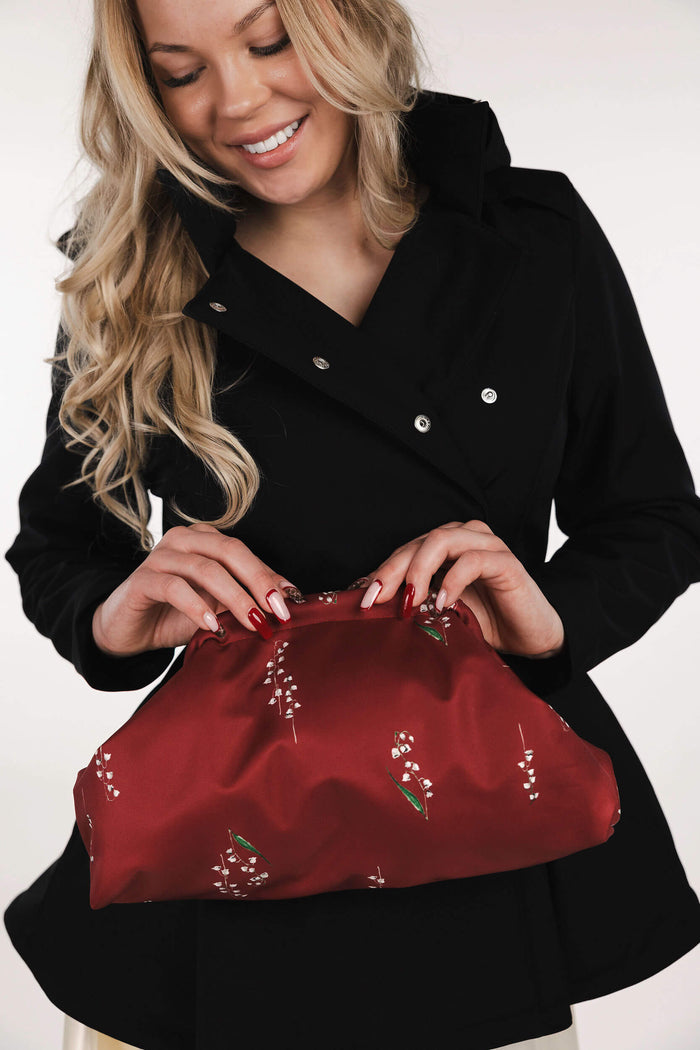 Crimson Red Floral Clutch Bag