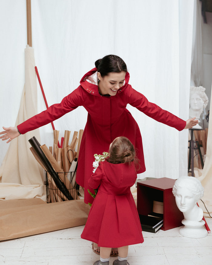 Dark Red Raincoat for Girl and mother