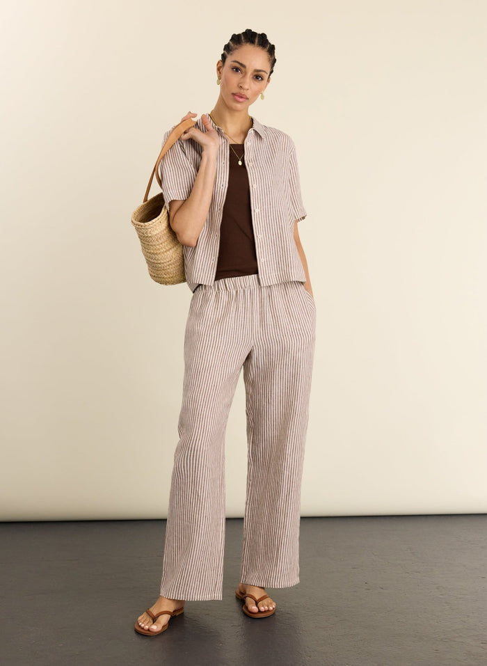 Doretta Linen Trousers - Chocolate Stripe Baukjen