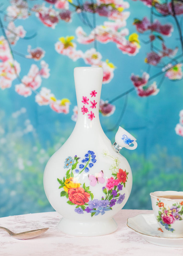 floral vase bong with teacup bowl