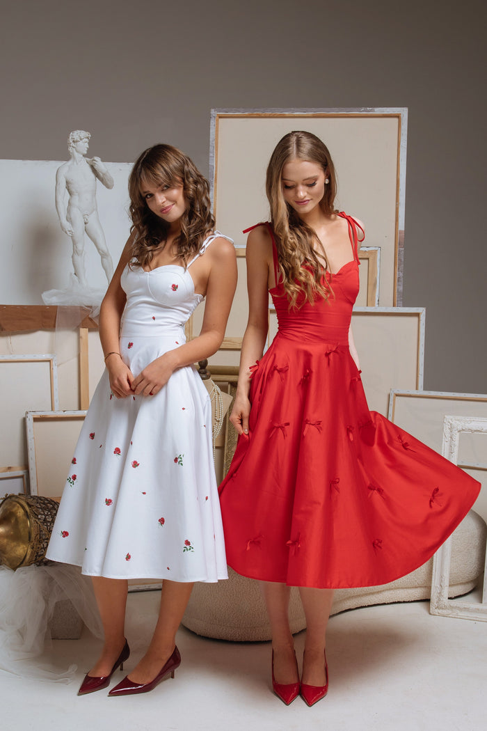 Fit and Flare Dress in White | Petite Fleur