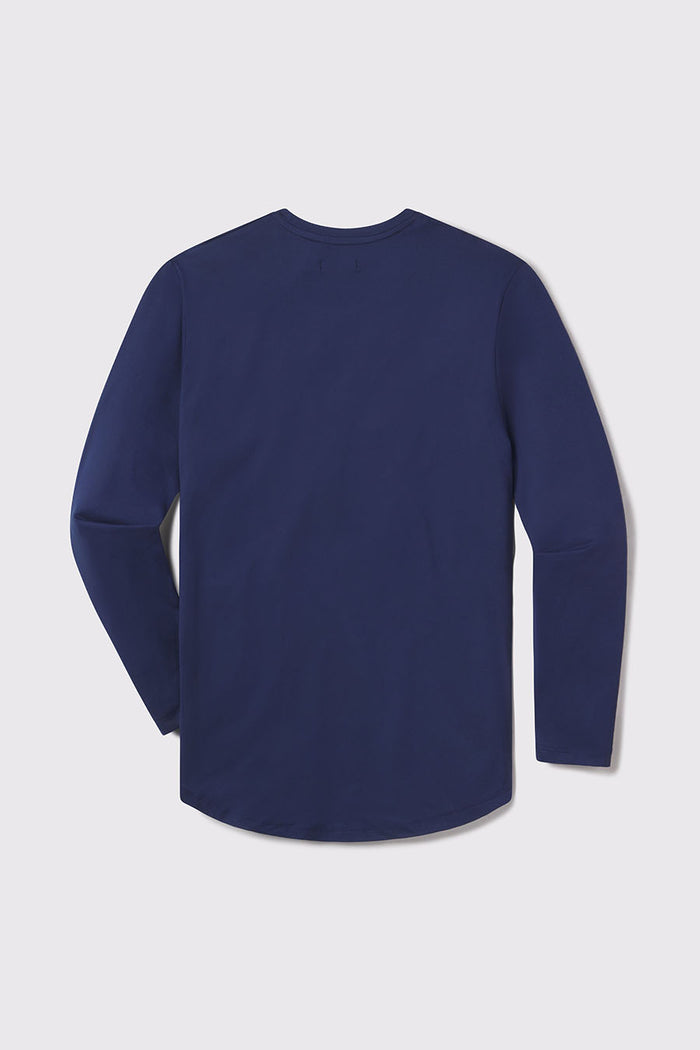 Fitted Drop Hem Long Sleeve - Cadet - photo from back flat lay #color_cadet