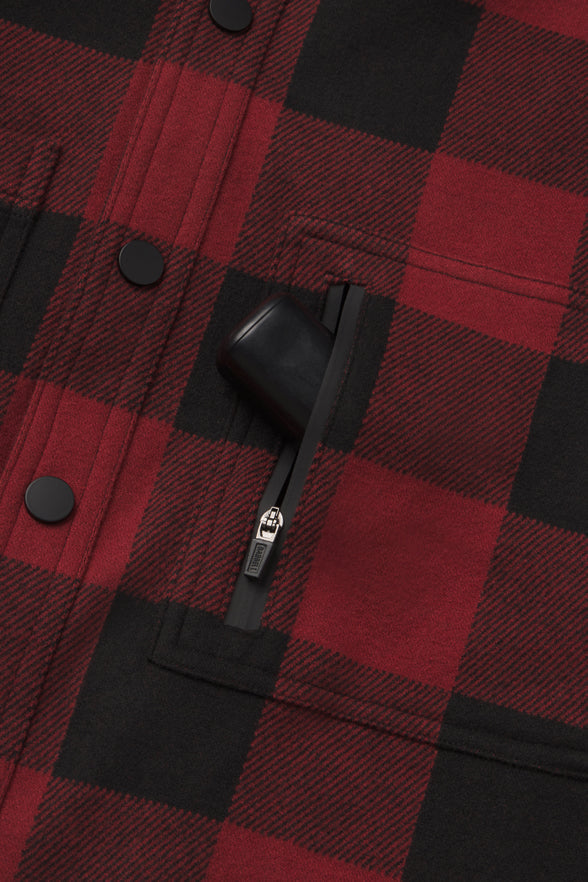Frontier Flannel - Forge - photo from pocket detail flat lay #color_forge-plaid
