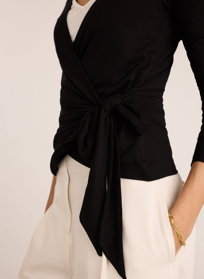 Gabrielle Double Layer Wrap Top - Caviar Black Baukjen