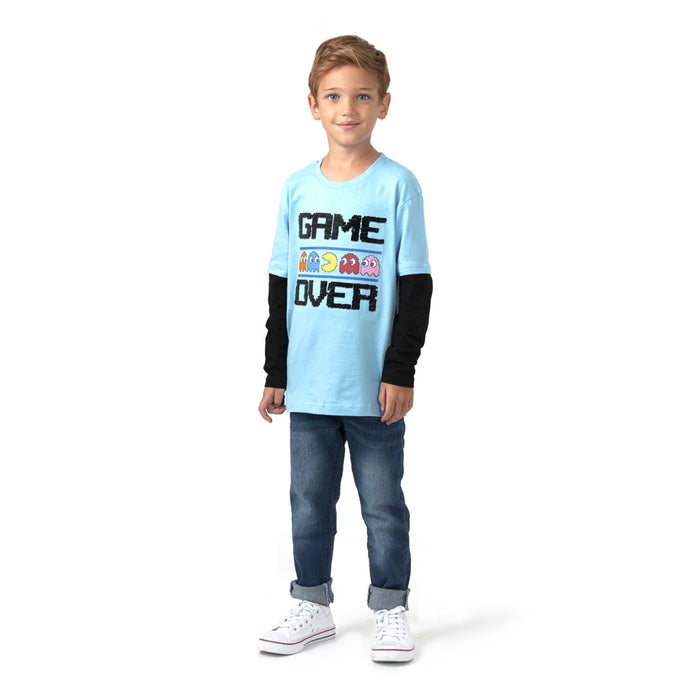 חולצת מעבר פאקמן Game Over עם פאייטים מתחלפים בנים