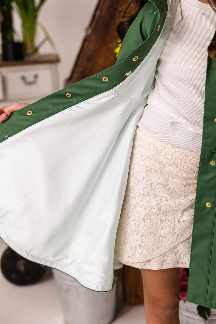 Girl's Green Coat with Floral Print | Primrose in Bloom