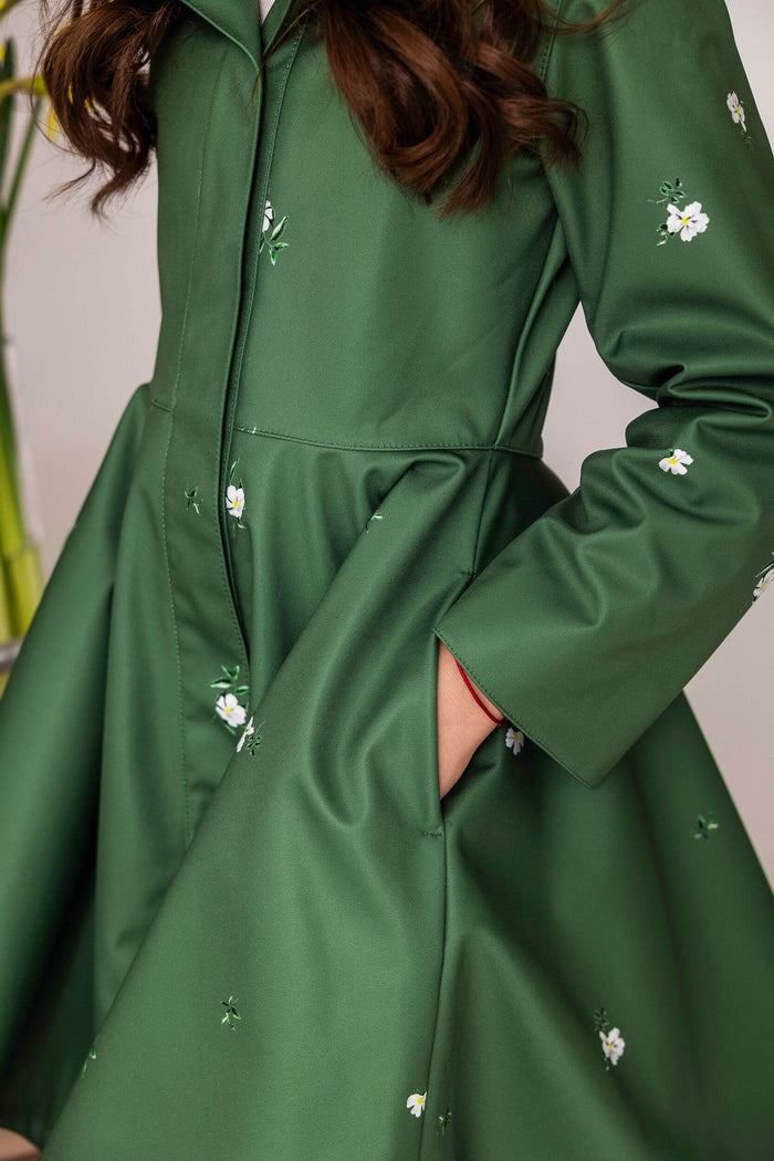 Girl's Green Coat with Floral Print | Primrose in Bloom