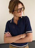 Janice Knitted Polo Top - Navy Baukjen