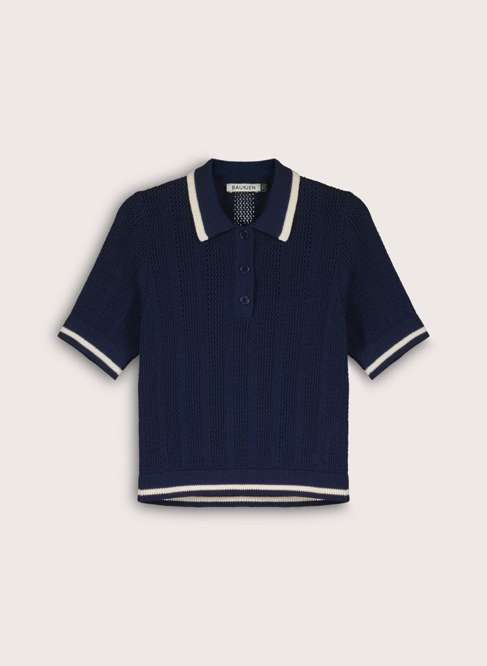 Janice Knitted Polo Top - Navy Baukjen