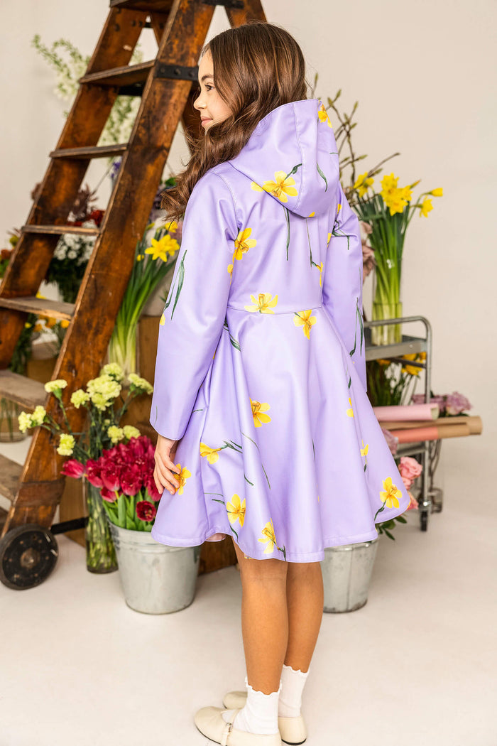 Water-resistant lilac coat for girls with Italian satin lining