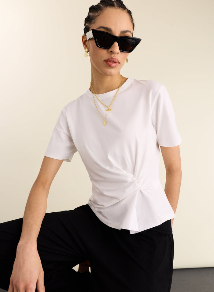 Lois Organic Draped Top - Pure White Baukjen