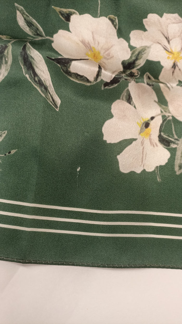 Medium Green Floral Natural Silk Scarf (with imperfection)