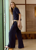 Melrose Double Cheesecloth Wide Leg Trousers - Deep Indigo Baukjen