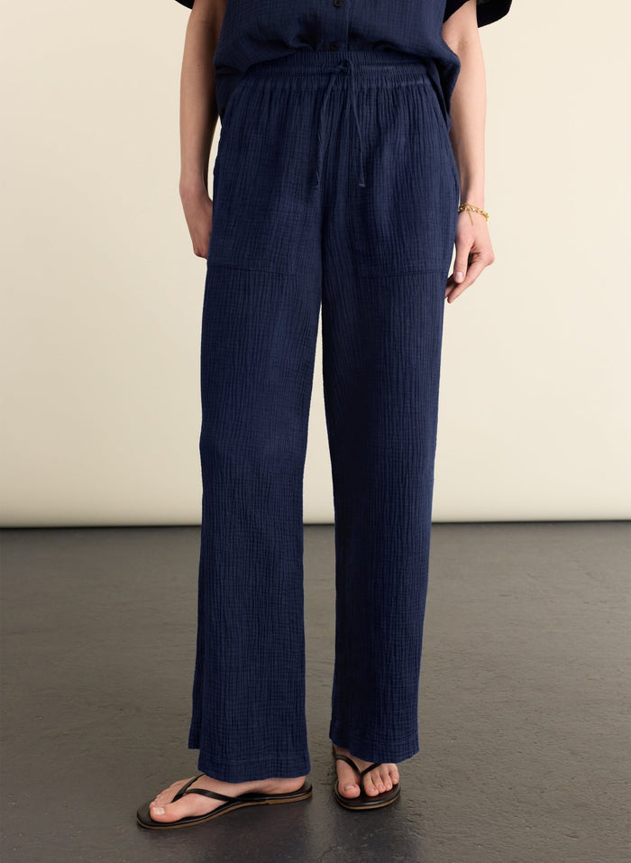 Melrose Double Cheesecloth Wide Leg Trousers - Deep Indigo Baukjen
