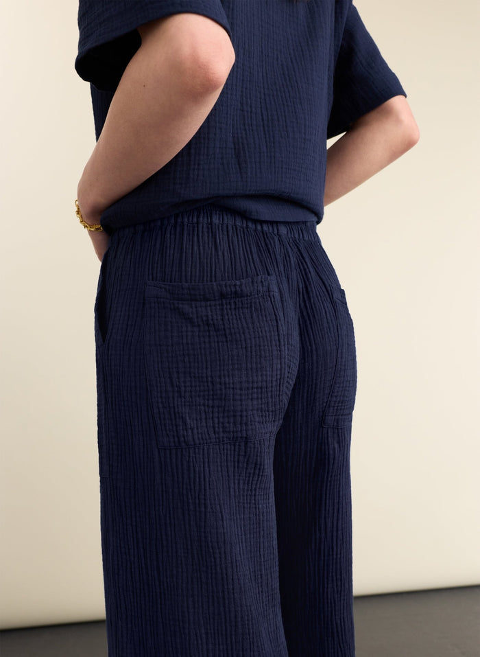 Melrose Double Cheesecloth Wide Leg Trousers - Deep Indigo Baukjen