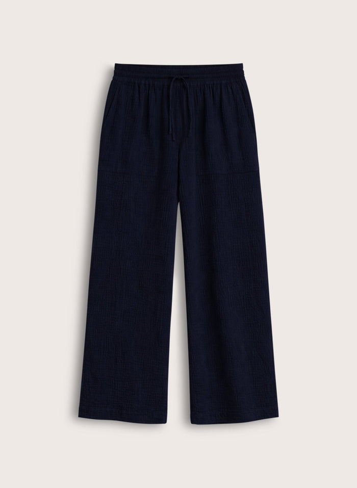 Melrose Double Cheesecloth Wide Leg Trousers - Deep Indigo Baukjen