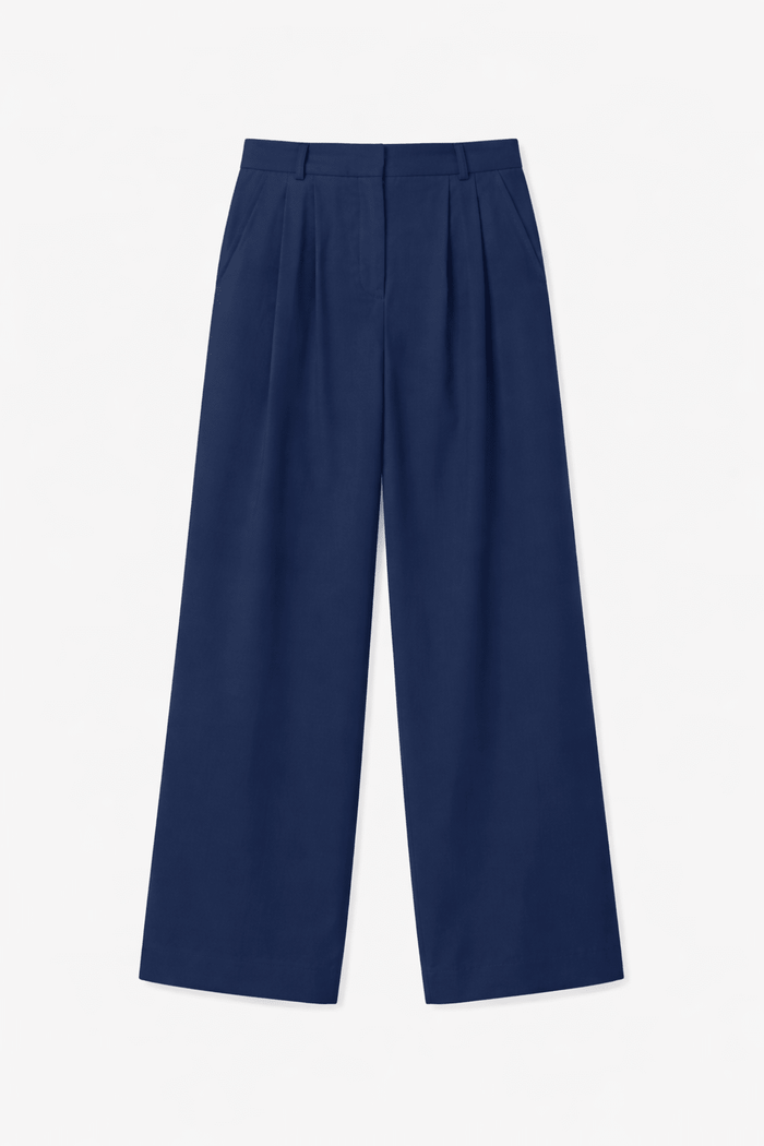 Mika Cool Wool Wide Leg Trousers - French Navy Baukjen
