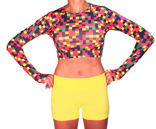 long sleeve crop colorblock with citron sport buns