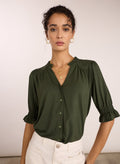 Noa Short Sleeve Blouse - Deep Khaki Baukjen