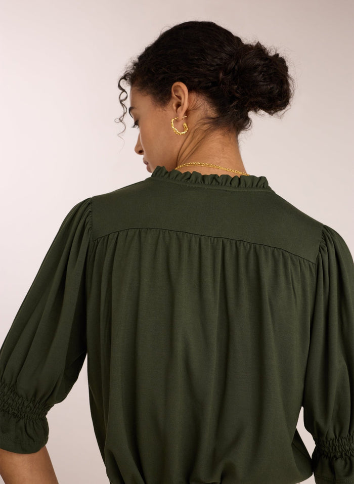 Noa Short Sleeve Blouse - Deep Khaki Baukjen