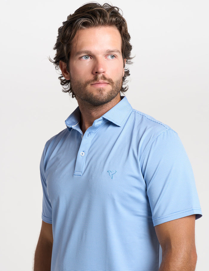 NoFlop Golf Polo - Blue Stripes (The Turn Father)