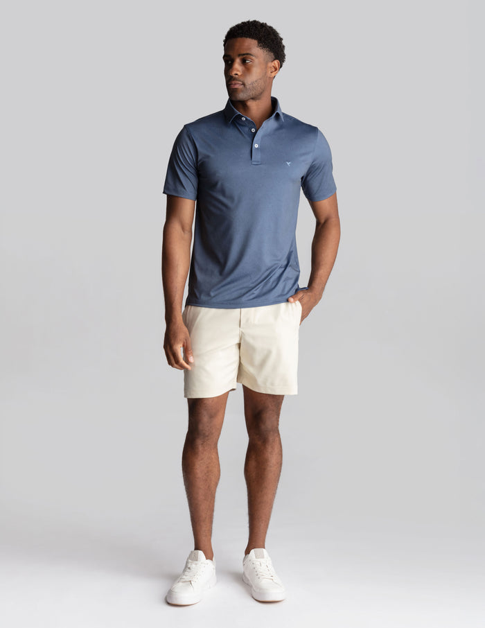 NoFlop Golf Polo - Double Breaker Navy (The Tee & Tea King)