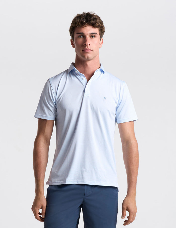 NoFlop Golf Polo - Light Blue Stripes (The Big Lebirdski)