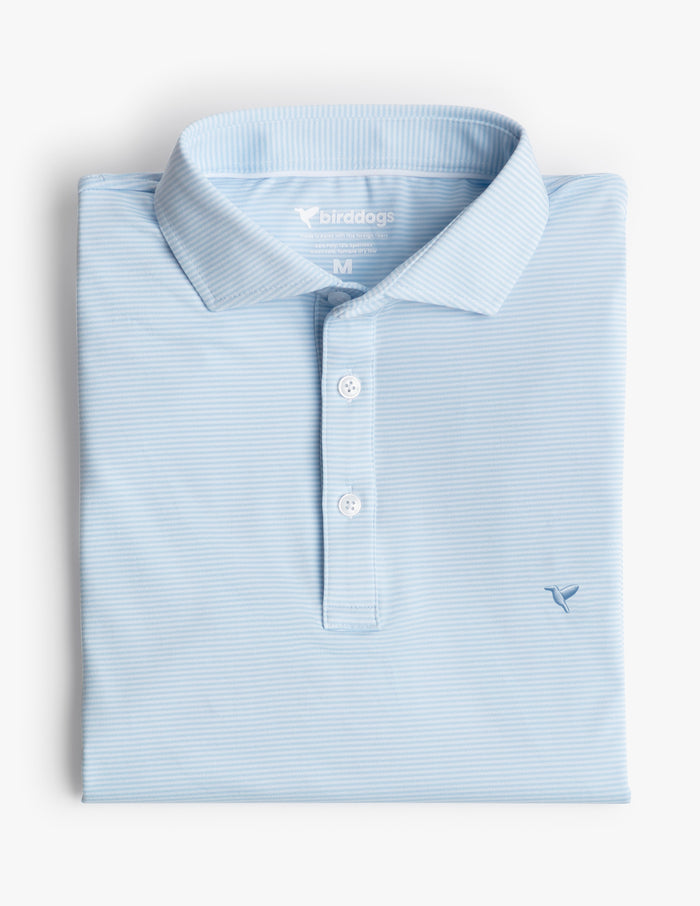 NoFlop Golf Polo - Light Blue Stripes (The Big Lebirdski)