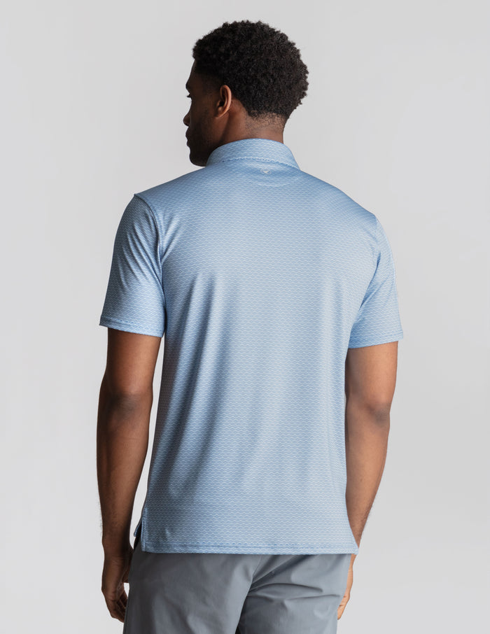 NoFlop Golf Polo - Link Swell Blue (The Cart Barn Celebrity)