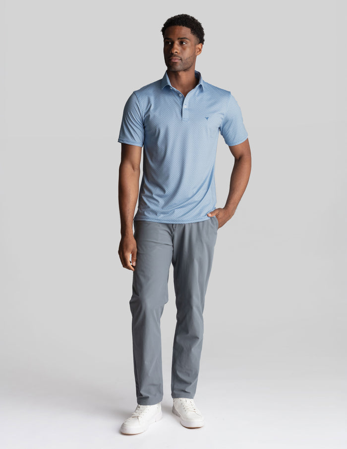 NoFlop Golf Polo - Link Swell Blue (The Cart Barn Celebrity)