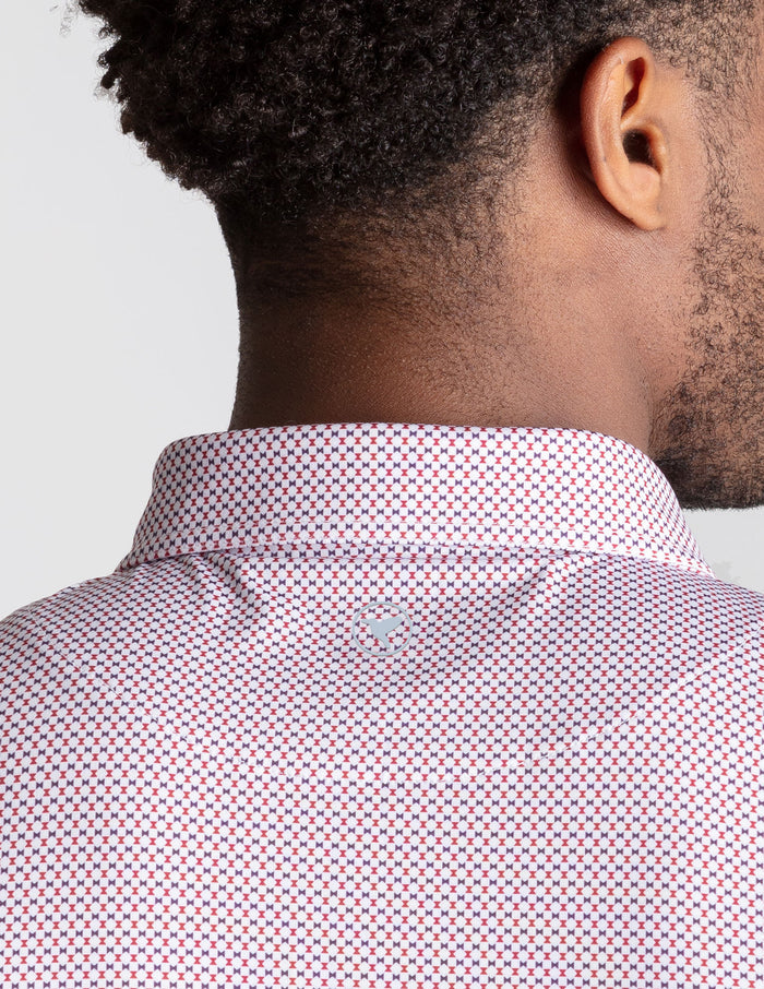 NoFlop Golf Polo - Red & Blue Bowtie (The Grip & Ripmore)