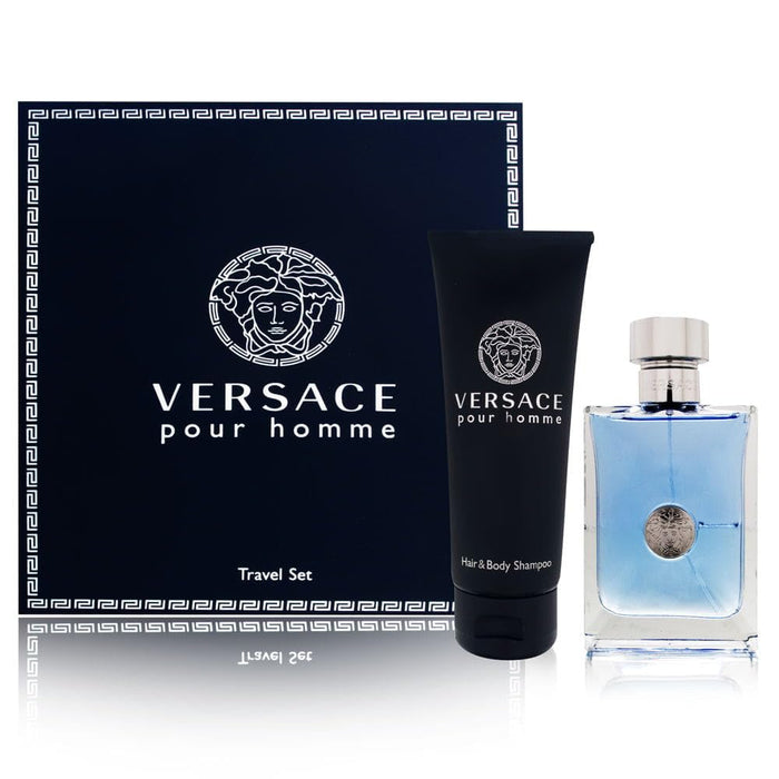 Versace Pour Homme Men Gift Set (Eau De Toilette Spray Hair and Body Shampoo)