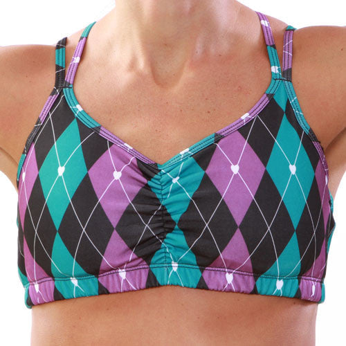 strappy bra top preppy purple argyle front