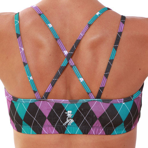 strappy top preppy purple argyle back