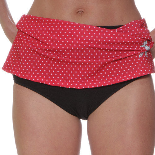 red polka dot skirt black brief