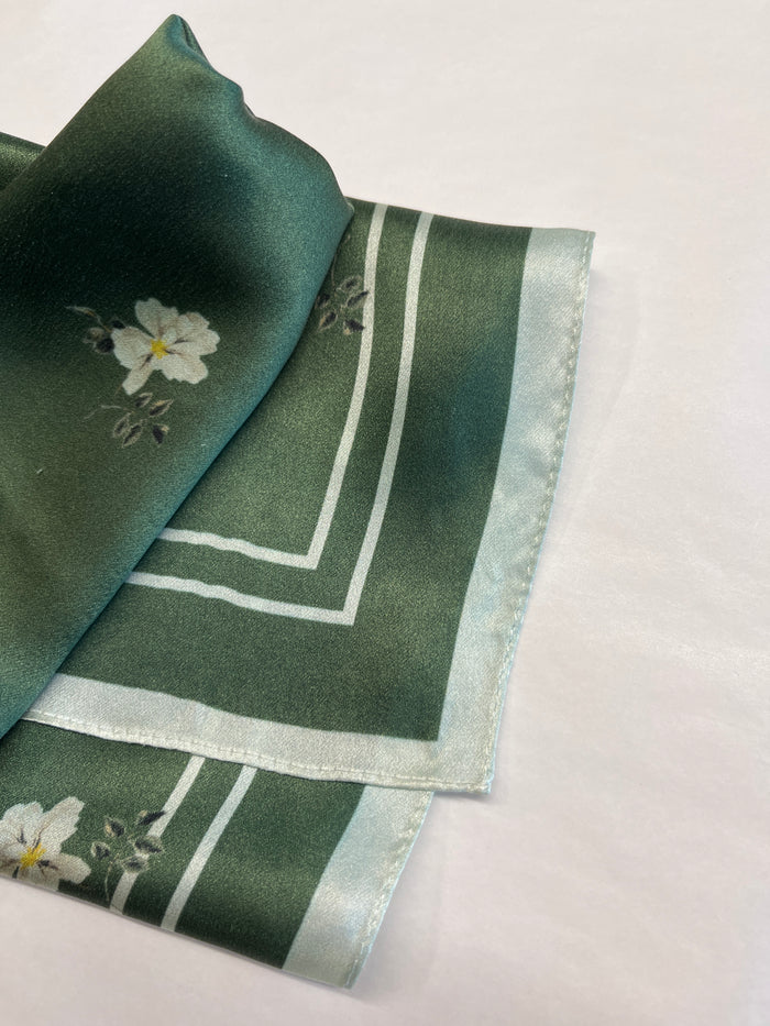 Small Green Floral Print Natural Silk Scarf (with imperfection)