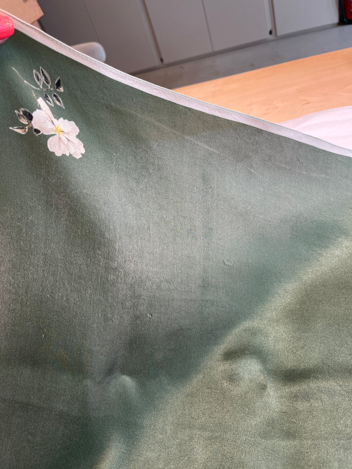 Small Green Minimal Floral Natural Silk Scarf (with imperfection)