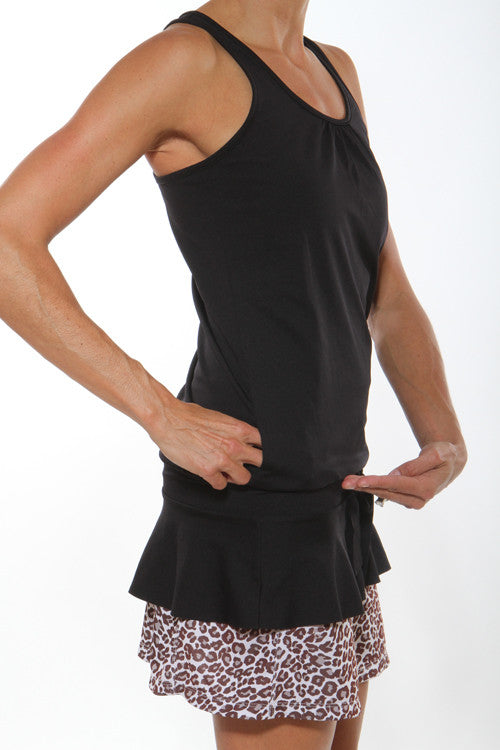 black ruffle tank leoard running skirt